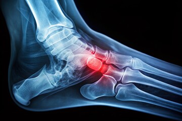 High Depth of Field Medical X-Ray Image of a Broken Bone with Clear Visibility of Fractures and Surrounding Tissue for Educational and Diagnostic Purposes