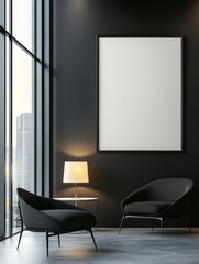 Modern Dark Room Interior Design With Two Chairs and a Large Frame