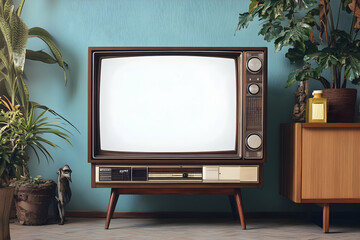 vintage tv mockup with a blank white screen retro technology for creative displays. 4k image