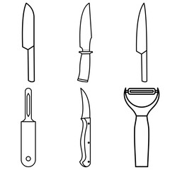 Minimalist Line Icon Various Knife Shapes Set