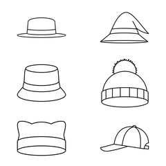 Minimalist Line Icon Various Shapes of Hats Set