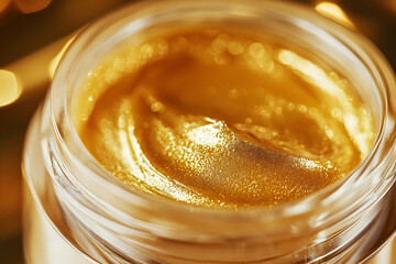 24k gold skin care cream in a glass jar close-up beauty product for premium self-care and skincare routines. 4k image