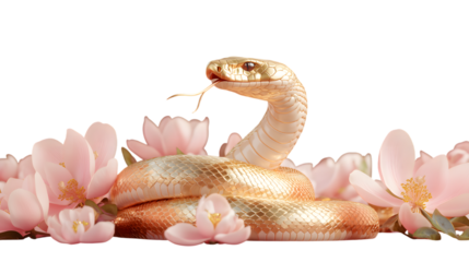 24k Gold snake with Magnolias: Luxurious Desk Sculpture