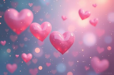 Valentine's Day, Dreamy, pastel hearts floating on a sparkling, magical background. Perfect for romantic, love and fantasy themes.