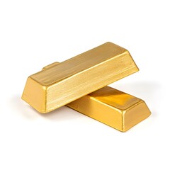 Two Shiny Gold Bars Resting on a White Background