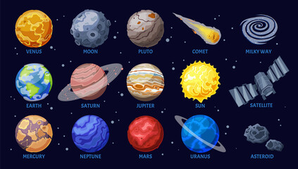 Colorful Illustration of Celestial Bodies and Planets © Macrovector