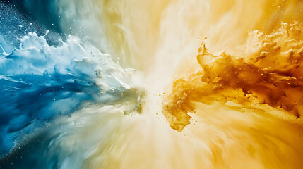 Abstract Background of Blue and Yellow Swirling Colors with White Splashes