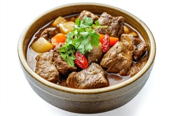 Delicious Beef Stew in a Rustic Bowl Garnish with Parsley