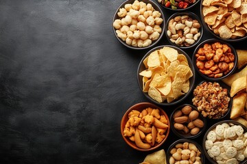 Colorful Selection of Mixed Snacks in Bowls