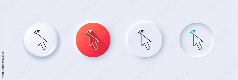 Poster mouse cursor line icon. neumorphic, red gradient, 3d pin buttons. click action sign. arrow pointer s