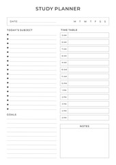 Study Planning Page Planner Sheet Design Template for Organizing Study Sessions, Goals, Timelines, Assignments, Exams, and Progress Tracking for Effective Learning and Academic Success