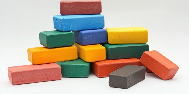 A stack of rectangular blocks in different colors, symbolizing construction and creativity.