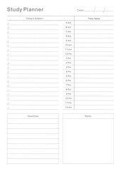 Study Planning Page Planner Sheet Design Template for Organizing Study Sessions, Goals, Timelines, Assignments, Exams, and Progress Tracking for Effective Learning and Academic Success