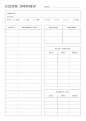 Study Planning Page Planner Sheet Design Template for Organizing Study Sessions, Goals, Timelines, Assignments, Exams, and Progress Tracking for Effective Learning and Academic Success