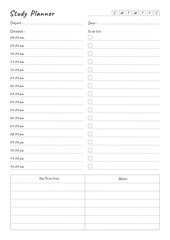 Study Planning Page Planner Sheet Design Template for Organizing Study Sessions, Goals, Timelines, Assignments, Exams, and Progress Tracking for Effective Learning and Academic Success