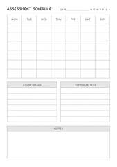 Study Planning Page Planner Sheet Design Template for Organizing Study Sessions, Goals, Timelines, Assignments, Exams, and Progress Tracking for Effective Learning and Academic Success