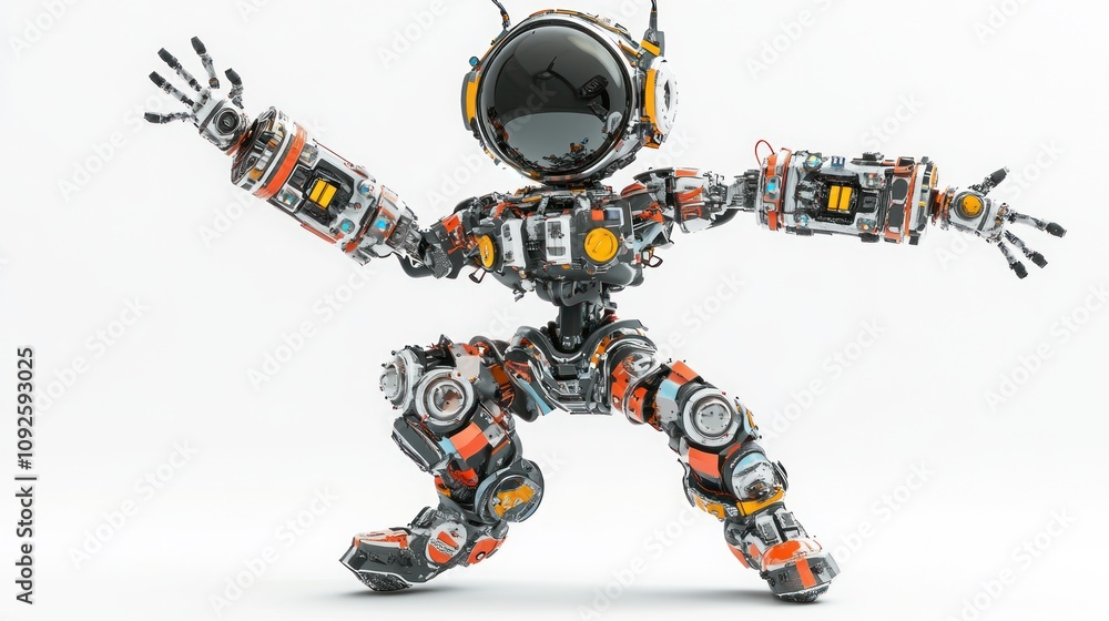 Poster A futuristic robot character in a dynamic pose, showcasing intricate mechanical design.
