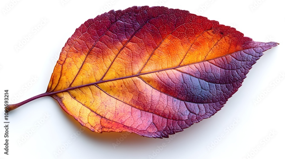Poster Closeup of a vibrant autumnal leaf displaying a stunning gradient of red,orange,and yellow hues,with intricate patterns and textures that highlight the natural beauty of the changing seasons.