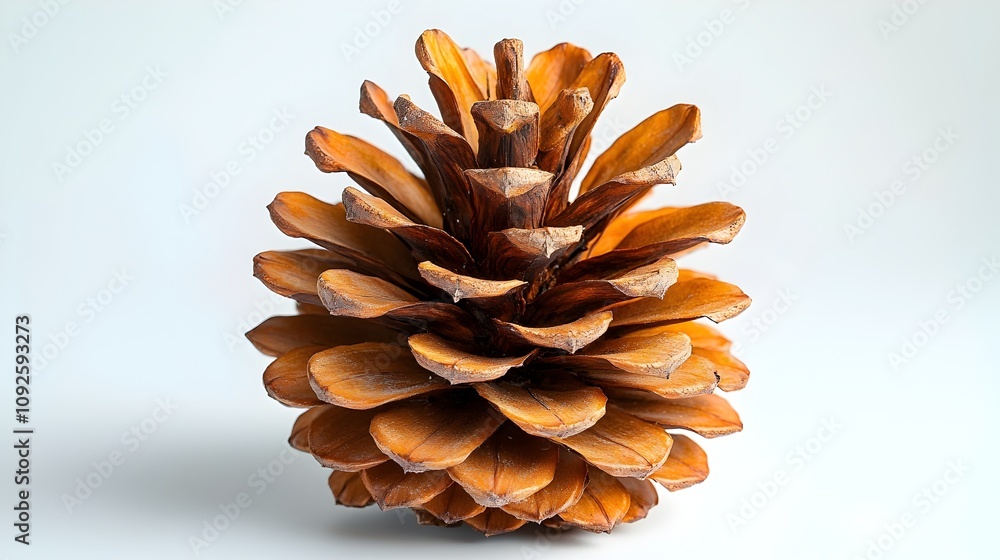 Fototapete close-up of a vibrant brown pinecone with intricate textured patterns and scales against a simple,mi