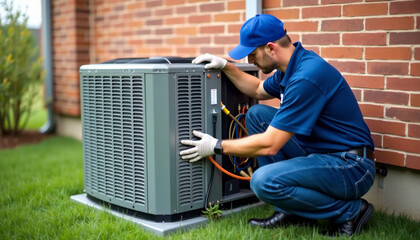 Expert HVAC Technician Working on Outdoor AC Unit