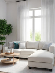 white sofa in modern living room with white wall,