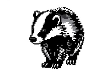 Pixelated badger design on a white background, perfect for digital projects or animal themed designs, wildlife, design, graphic