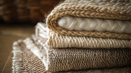 Obraz premium Neatly Piled Braided Natural Fabrics Close-Up