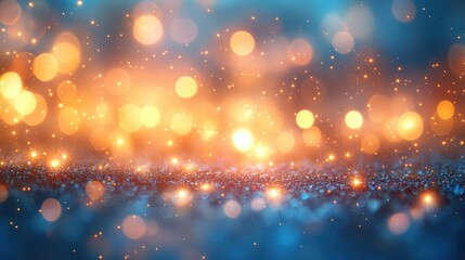 Fototapeta premium Blue and gold bokeh lights background for product display