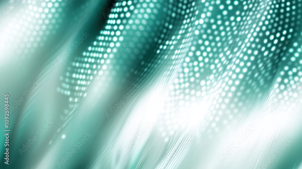 Poster Abstract design with flowing textures and dotted patterns in teal and white hues.