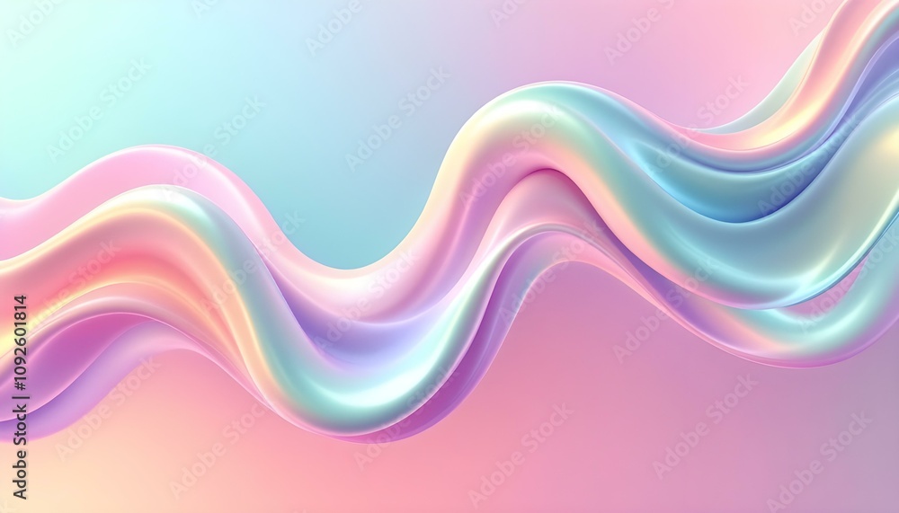 Poster Abstract fluid 3d renders holographic iridescent neon curved waves in motion on a dark background. Gradient design element for banners. Modern colorful flow poster. Wave Liquid shape color background