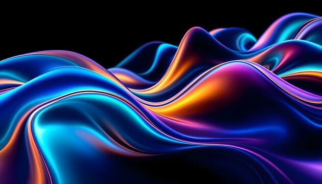 Abstract fluid 3d renders holographic iridescent neon curved waves in motion on a dark background. Gradient design element for banners. Modern colorful flow poster. Wave Liquid shape color background - Powered by Adobe