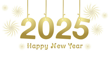 Happy New Year 2025 Golden Lettering and Fireworks Holiday Design for Flyer, Greeting Card, Banner, Celebration Poster