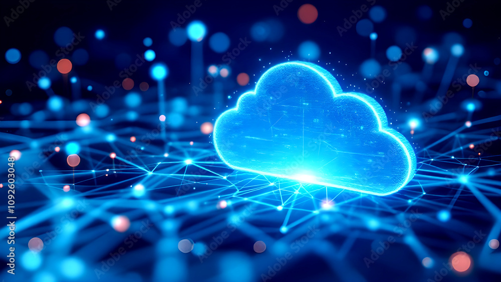 Poster network computing technologies and cloud storage for downloading in isometric. a digital service or 