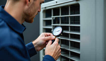 HVAC Technician Checking Outdoor Unit