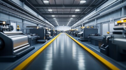 Obraz premium Advanced CNC Machine in Modern Industrial Factory With Bright Lighting and High Precision Manufacturing Tools