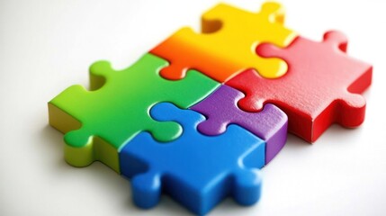 Fototapeta premium Colorful puzzle pieces interlocked on a light background, symbolizing problem-solving and creativity.