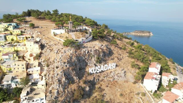 High angle aerial view of the city of Kusadası in Turkey