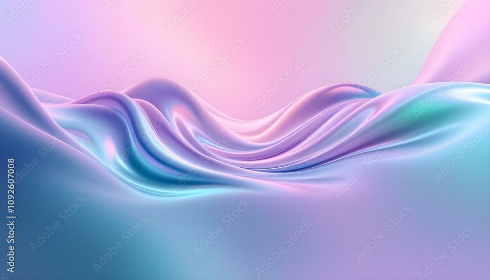 Poster Abstract fluid 3d renders holographic iridescent neon curved waves in motion light dynamic background. 3d render of colorful abstract waves, glowing light effect on a dark background, glowing fluid