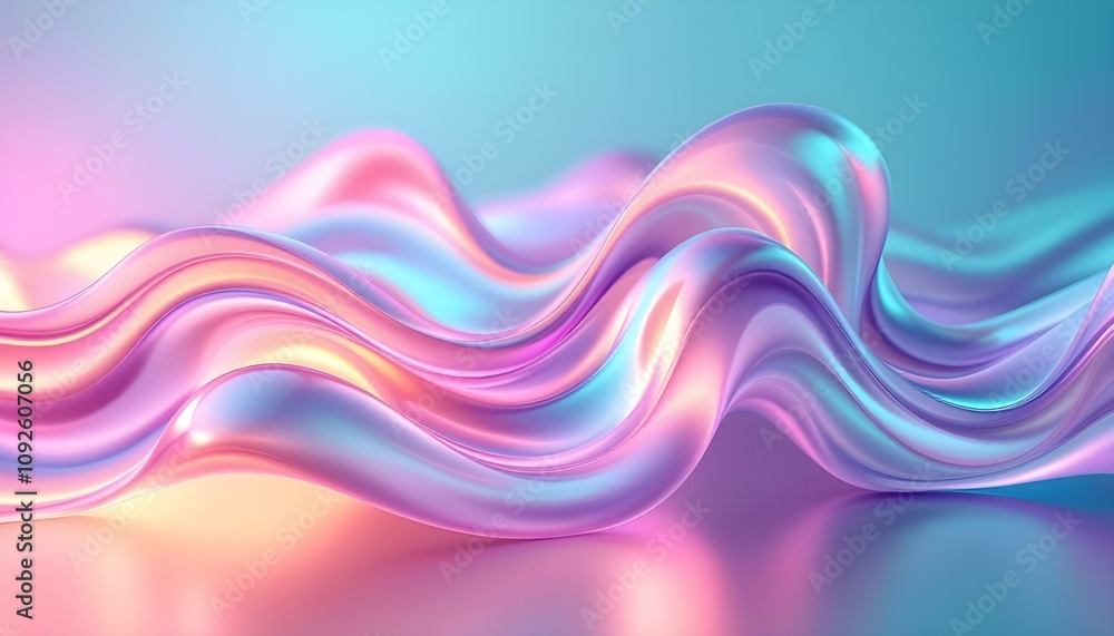 Aufkleber Abstract fluid 3d renders holographic iridescent neon curved waves in motion light dynamic background. 3d render of colorful abstract waves, glowing light effect on a dark background, glowing fluid