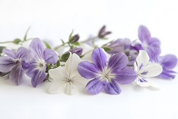 Delicate Purple and White Flowers on a White Background