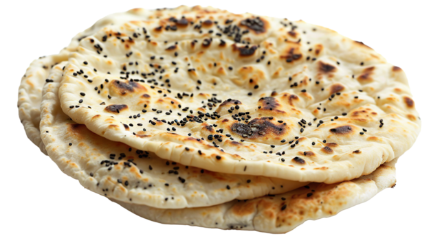Naan roti food isolated on transparent background, PNG