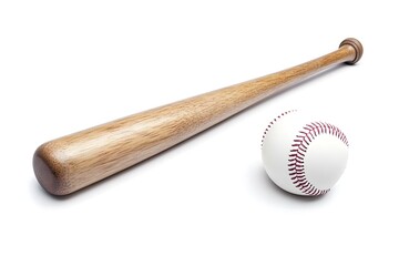 Wooden Baseball Bat and Ball on White Background