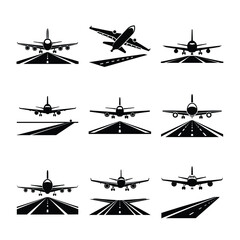  Airplane Runway Silhouette Collection – Aircraft Landing and Takeoff Vector Set