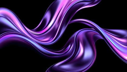 Abstract fluid 3D render with a black background and holographic, iridescent neon curved wave in motion. Abstract fluid iridescent holographic curved wave in motion colorful gradient design