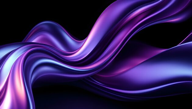 Abstract fluid 3D render with a black background and holographic, iridescent neon curved wave in motion. Abstract fluid iridescent holographic curved wave in motion colorful gradient design