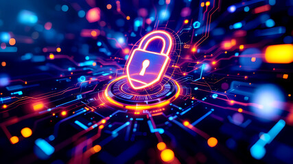 The cyber security system and safe digital information technology icon.