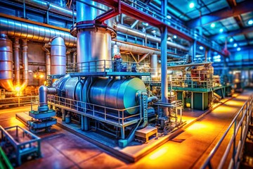 Fototapeta premium Internal View of a Steam Generator Vessel Showcasing Complex Components and Design in a Tilt-Shift Photography Style for Industrial and Engineering Applications