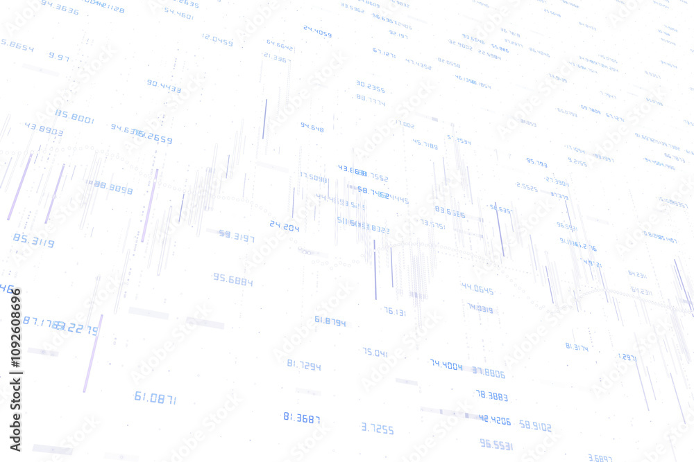 Aufkleber Abstract depiction of numerical data and statistics with clean, futuristic style on white background. Concept of data visualization and analysis