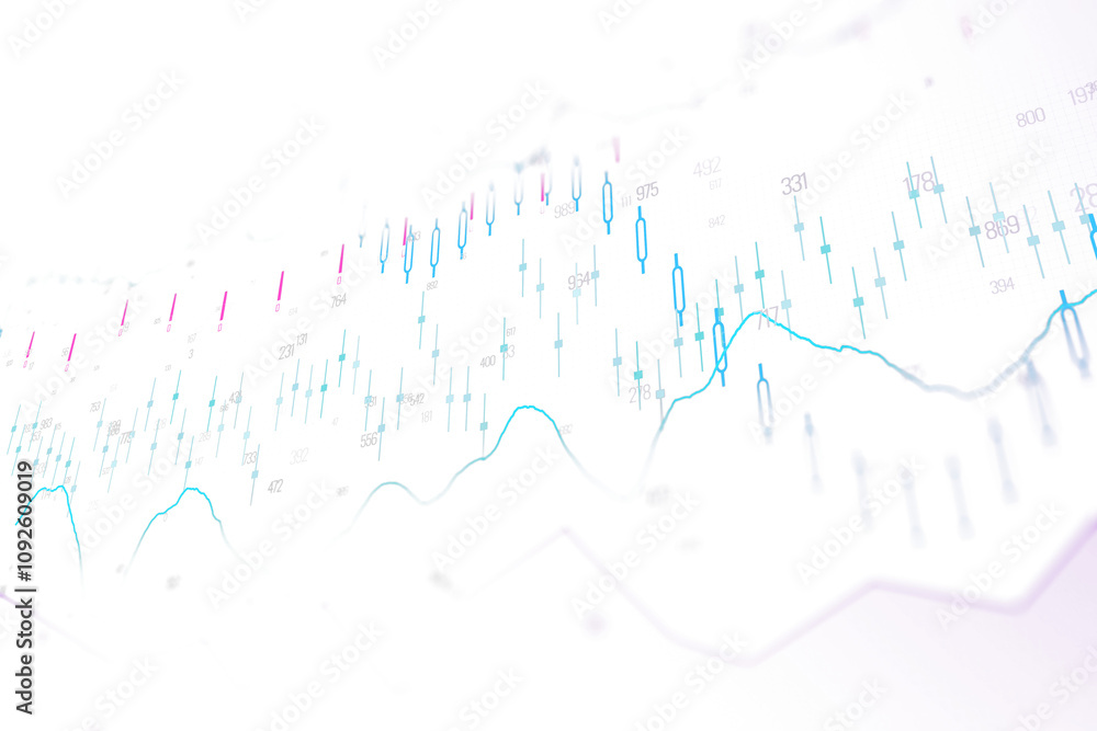 Aufkleber financial chart with candlesticks, trend lines, and data points. minimalist style on white backgroun