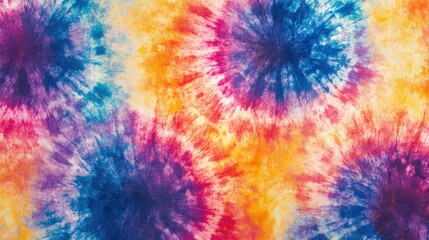 A vibrant tie-dye seamless pattern with rainbow gradients blending smoothly in concentric circles. The pattern includes fine textures for a dynamic, psychedelic aesthetic.